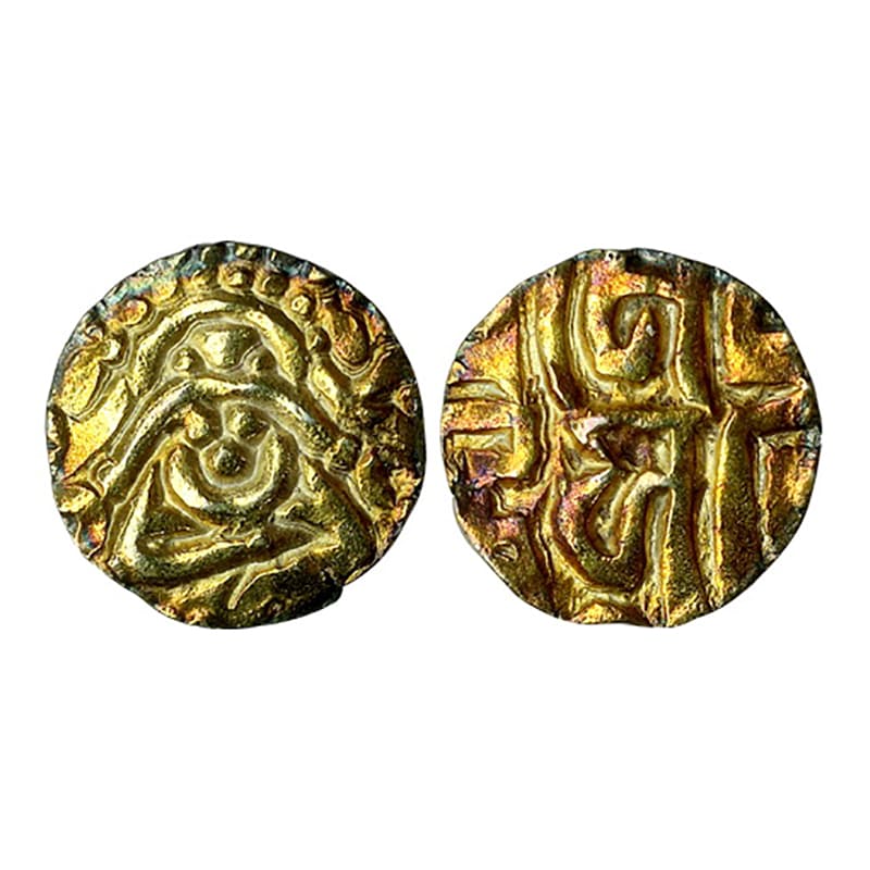 Kalachuris of Tripuri, Gangeya Deva, Base Gold 4 ½ Masha, 3.75g, obv. Goddess Lakshmi seat