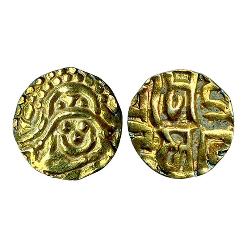 Kalachuris of Tripuri, Gangeya Deva, Base Gold 4 ½ Masha, 3.91, obv. Goddess Lakshmi seate