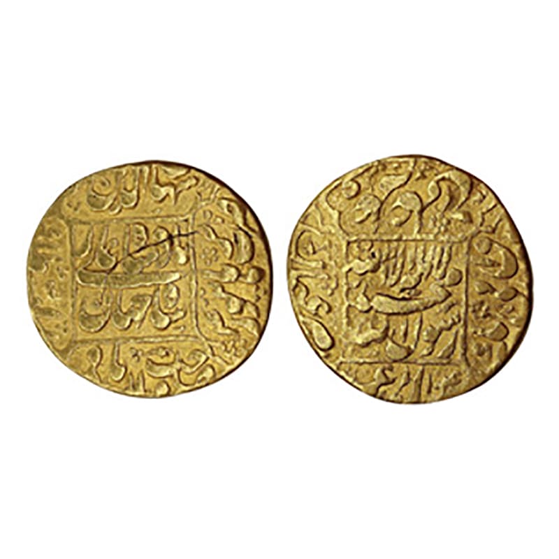 Shah Jahan, Burhanpur, Mohur, Gold, 10.88 g, Khald Allah Mulkhu type, complete mint name i