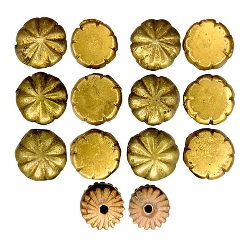 Mughal Weights (6+1), Brass, 11.11, 11.03, 10.46, 10.85, 10.03 and 9.93; with a Copper Bea