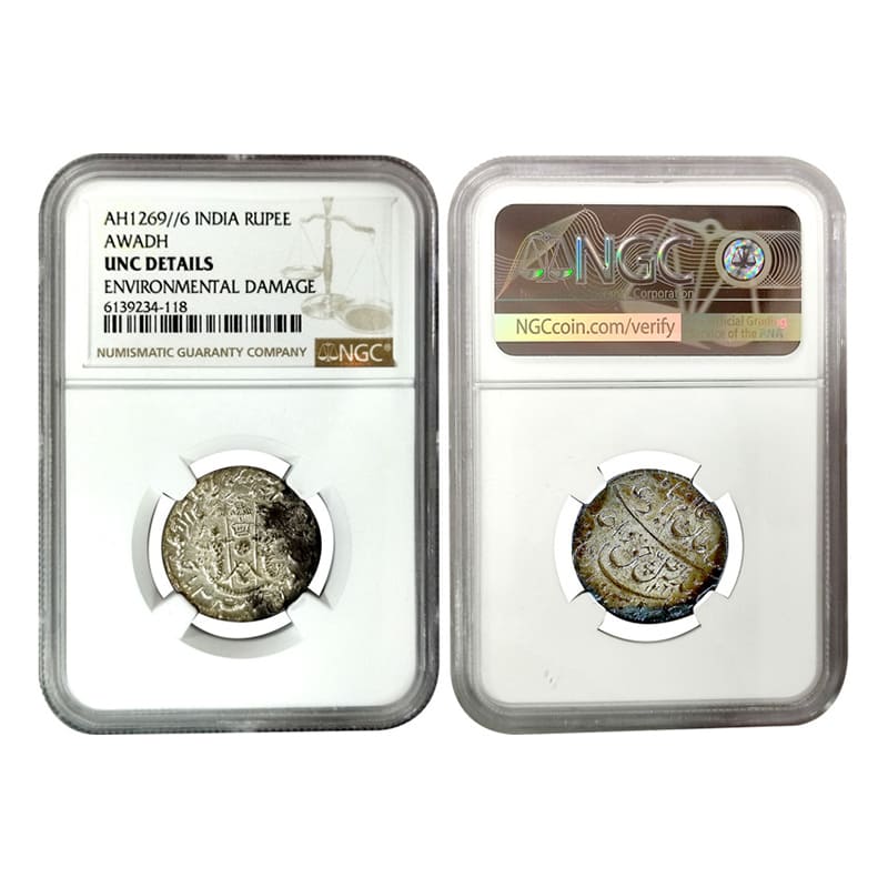Awadh, Wajid Ali Shah (AD 1847-1856), Graded Rupee, Silver, AH 1269, RY 6, Lucknow Mint, G