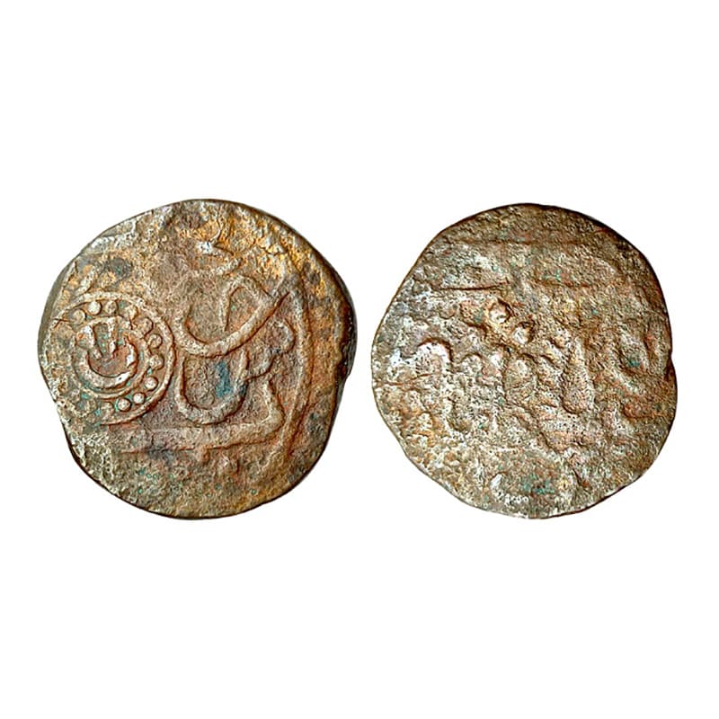 Indore, Copper, 8.93 g, Paisa, in the name of Shah Alam II, double dotted circle type. Fin