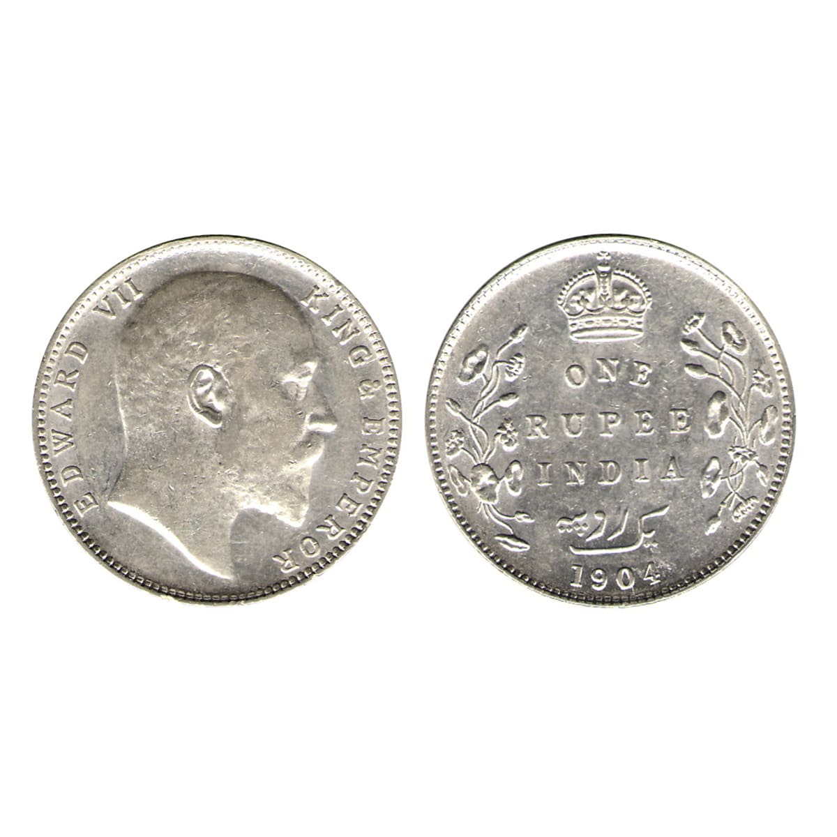 Edward VII, 1 Rupee, Silver, Bombay Mint, 1904, B incused + Dot Mint Mark, Pridmore# 200, 