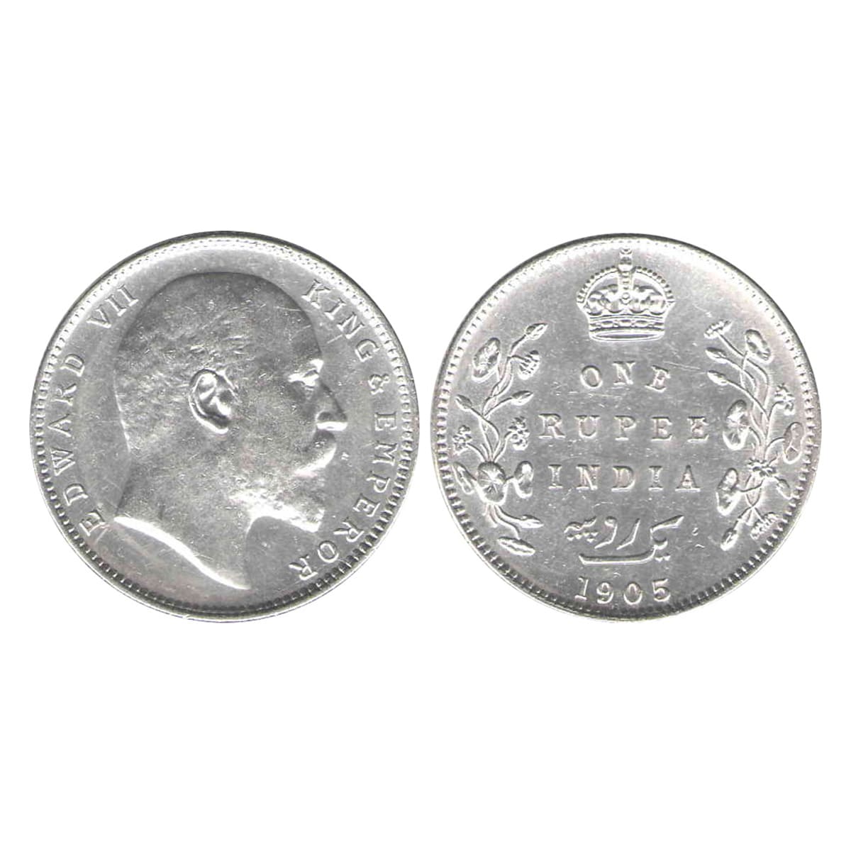 Edward VII, 1 Rupee, Silver, Bombay Mint, 1905, B incused + Dot Mint Mark, Pridmore# 201, 
