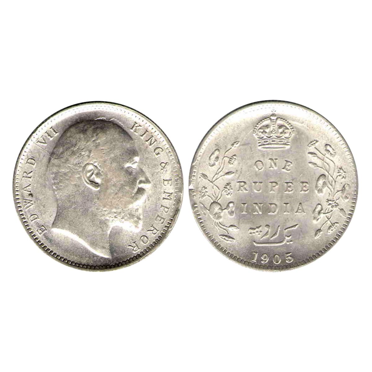 Edward VII, 1 Rupee, Silver, Calcutta Mint, 1905, No Mint Mark, Pridmore# 191, GK# 934. Sl