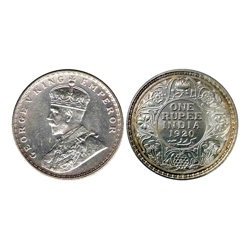 George V, 1 Rupee, Silver, Calcutta Mint, 1920, No Mint Mark, Pridmore# 216, GK# 1041. Sla