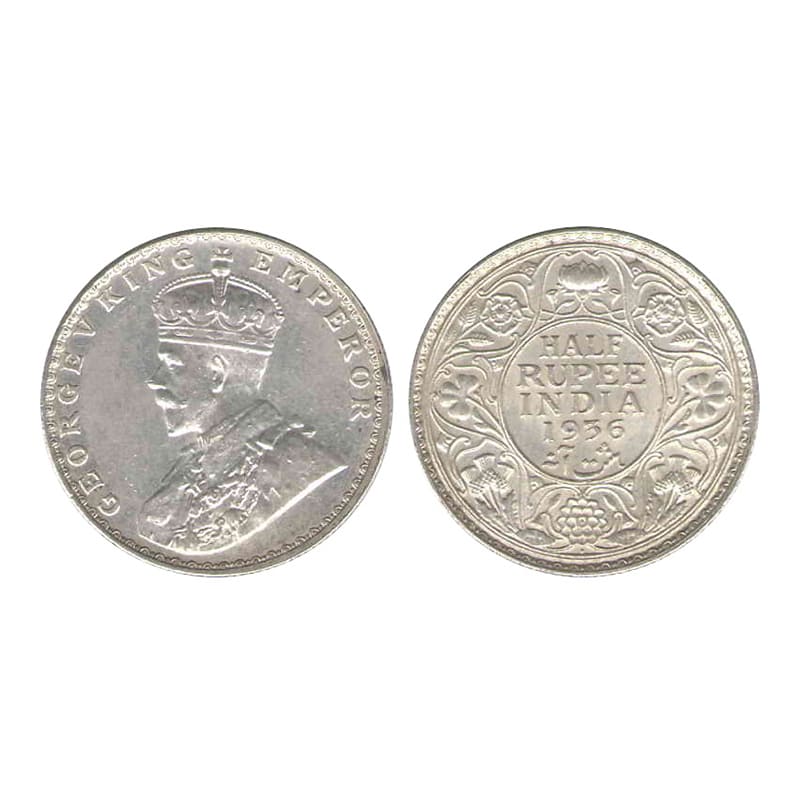 George V, ½ Rupee, Silver, Bombay Mint, 1936, Dot Mint Mark, Pridmore# 350, GK# 1076. Slab