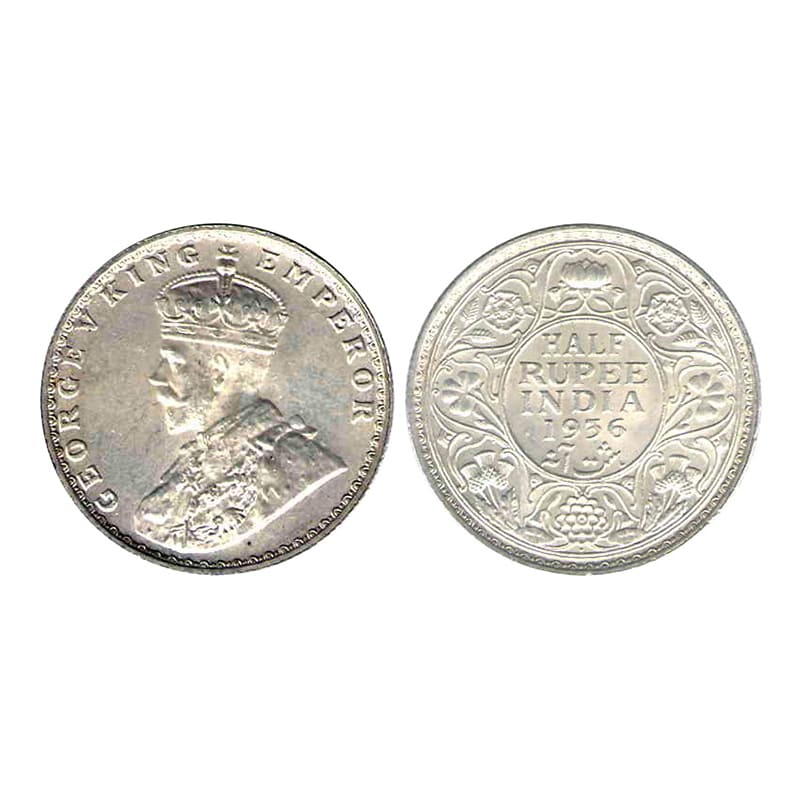 George V, ½ Rupee, Silver, Bombay Mint, 1936, Dot Mint Mark, Pridmore# 350, GK# 1076. Slab