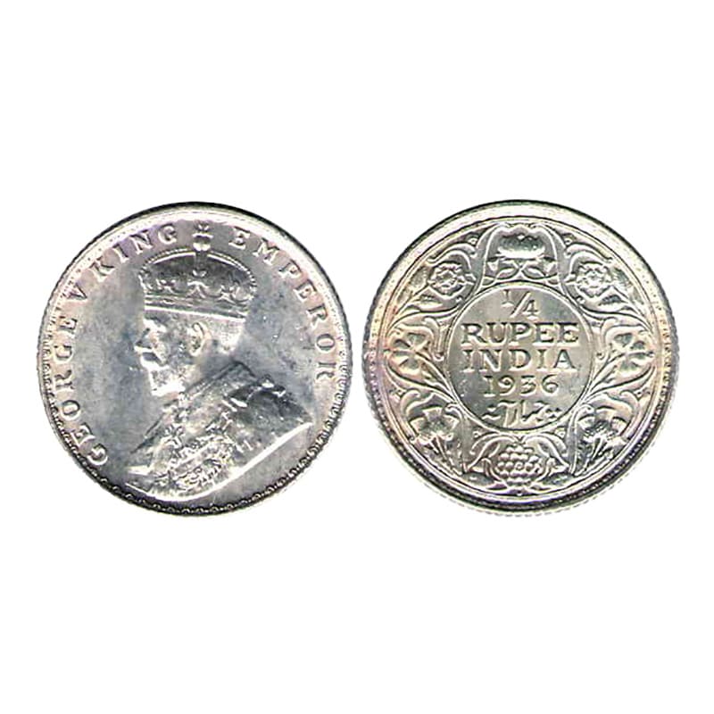 George V, ¼ Rupee, Silver, Bombay Mint, 1936, Dot Mint Mark, Pridmore# 460, GK# 1100. Slab