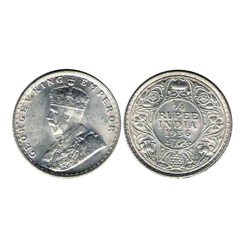George V, ¼ Rupee, Silver, Bombay Mint, 1936, Dot Mint Mark, Pridmore# 460, GK# 1100. Slab