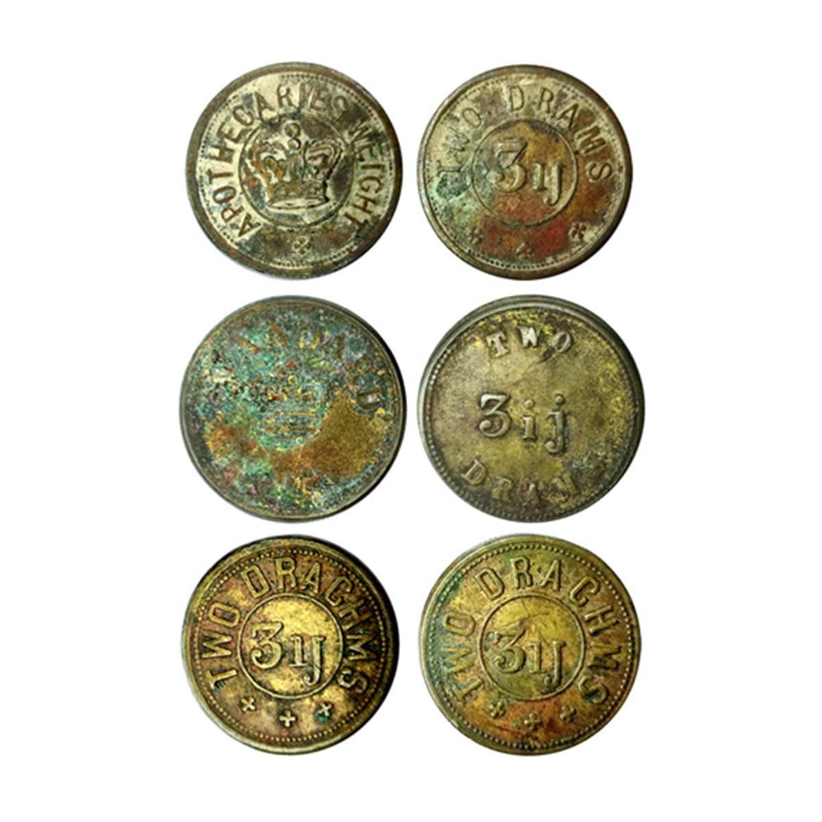 Canada and other foreign Weights, Copper (3), three different types of weight. Very Fine, 