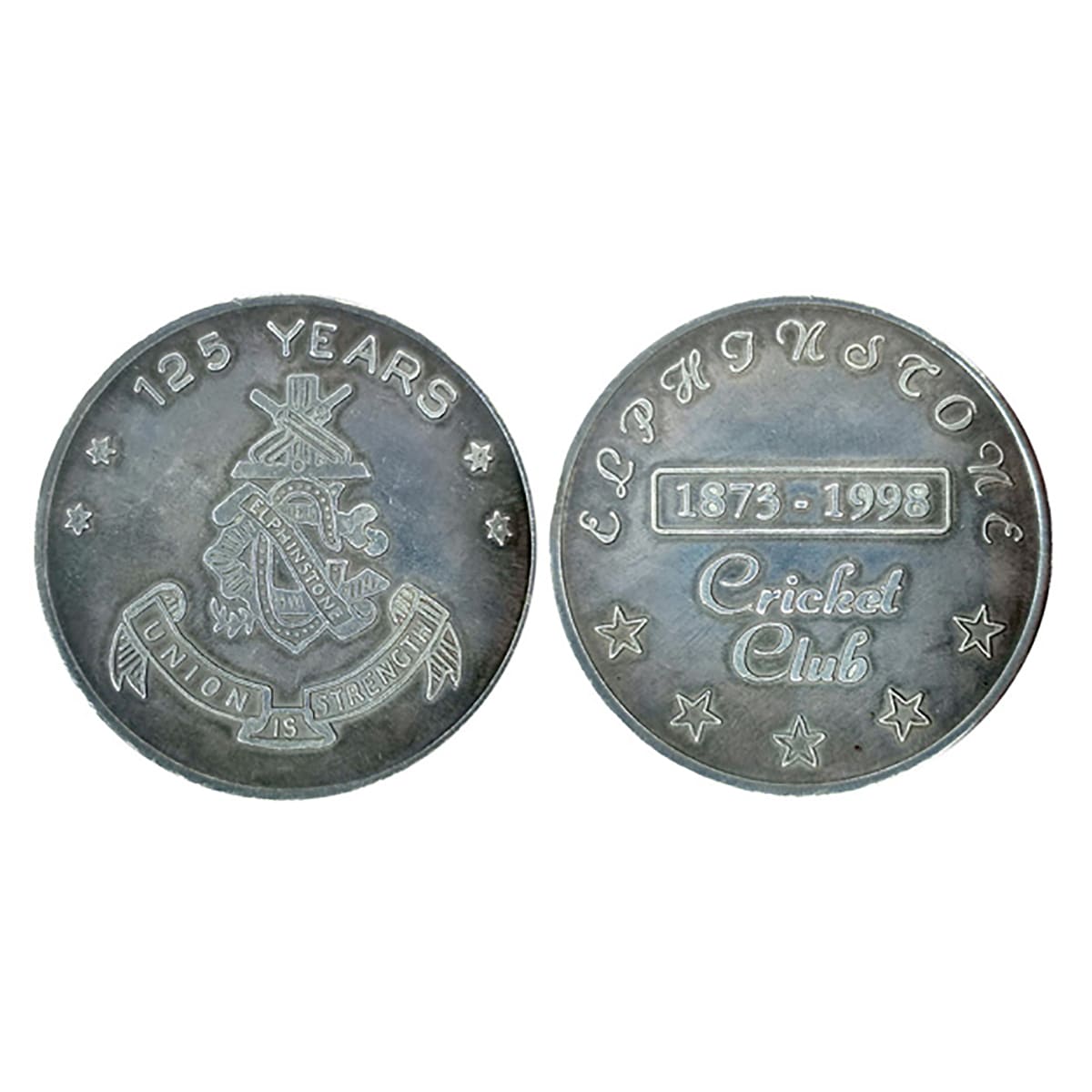 Cricket Club Token, Silver, 50 g, 125th Anniversary of the Club, 1873-1998 on obv. Shield 