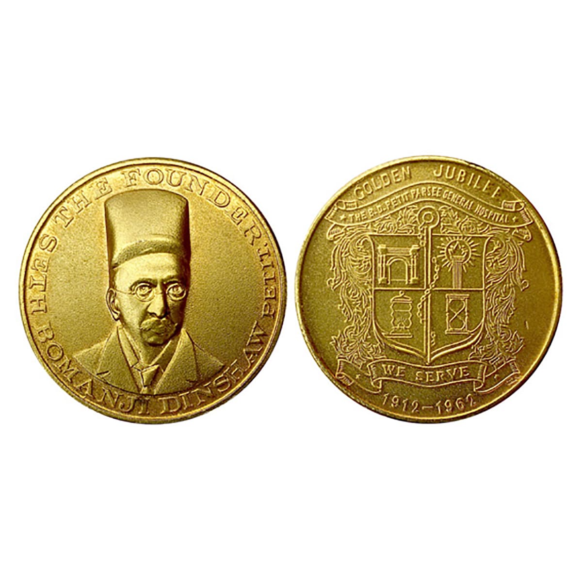 Golden Jubilee of the Parsee General Hospital, Gold Gilt, 18.65 , obv. bust of Seth Bomanj