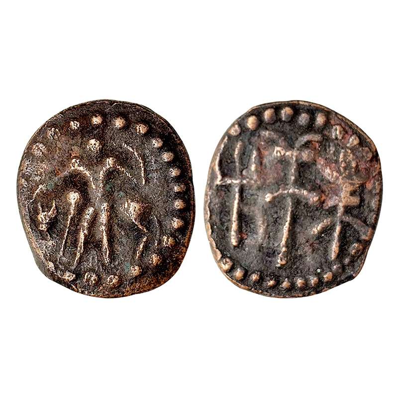 Kotas of Haryana, Kota Kushana (AD 300-400), Copper, 5.36 g, a Trident with Brahmi legend 