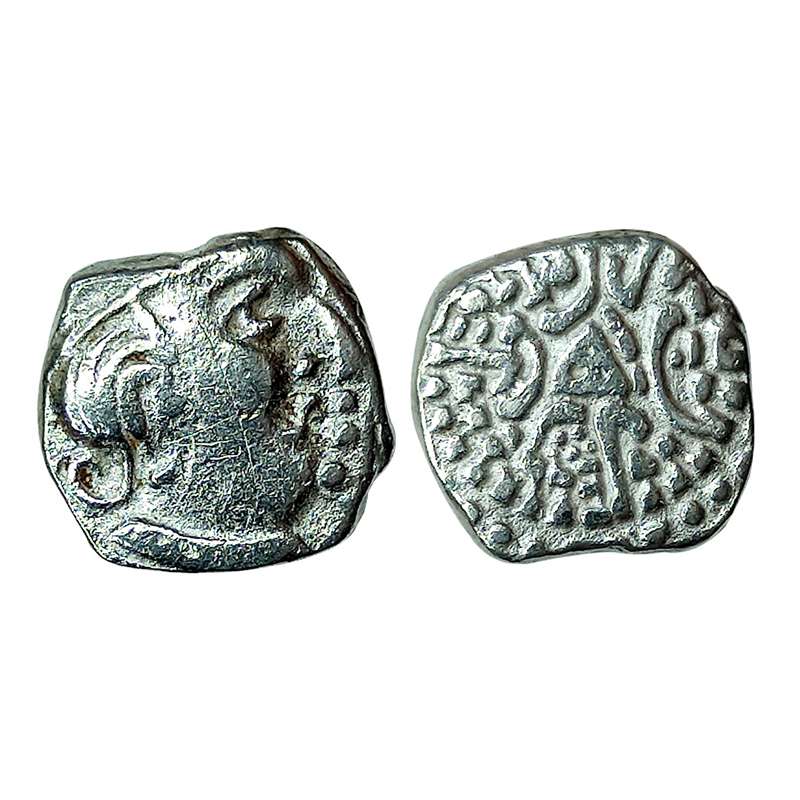 Traikutakas, Dharasena (c. AD 300-350), Silver, Drachma, 1.64 g, Obv: Profile bust of king