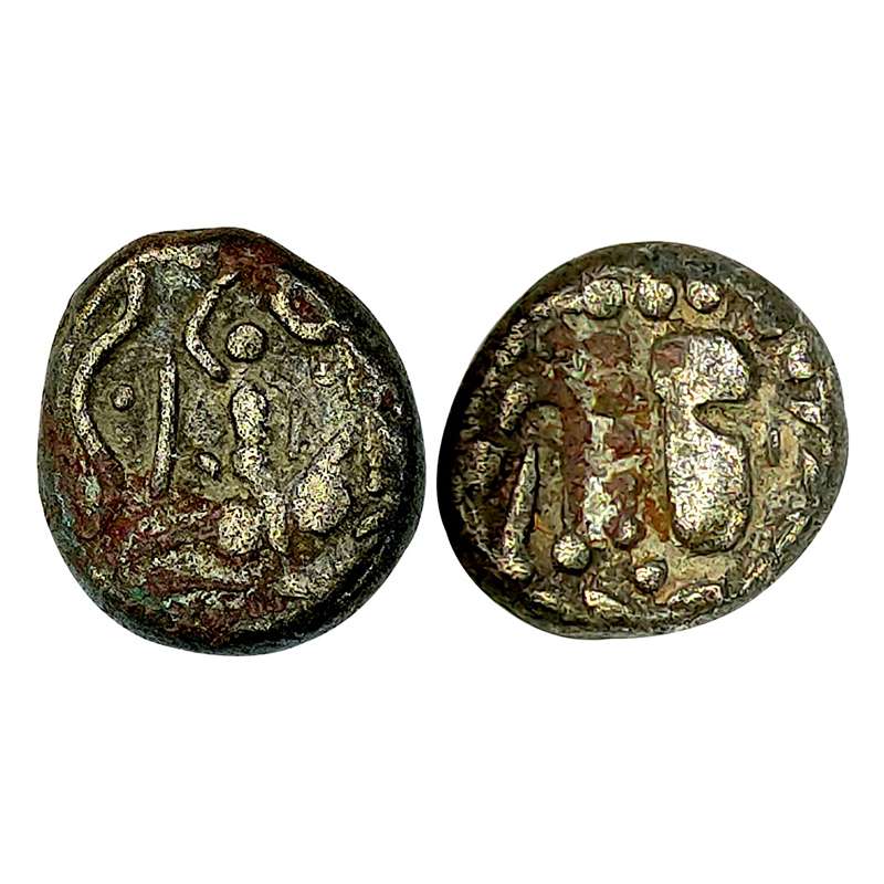 Paramaras of Malwa, Billon, Drachm, 4.3 g. Gadhaiya type, rev. a horseman riding and holdi