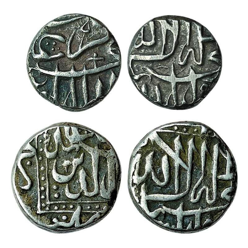 Silver, Akbar, Mulher mint, Set of Mahmudi and ½ Mahmudi, Kalima type, mint name at bottom