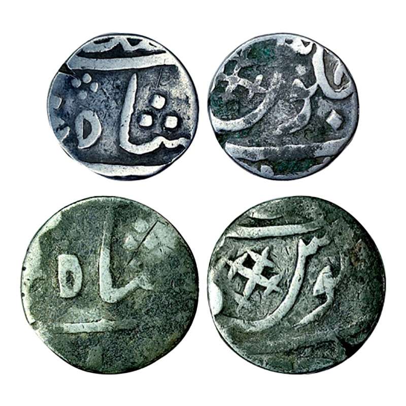 Silver, Khambhat (Cambay), Set of Rupee and ½ Rupee, Cross as mint mark, in the name of Sh