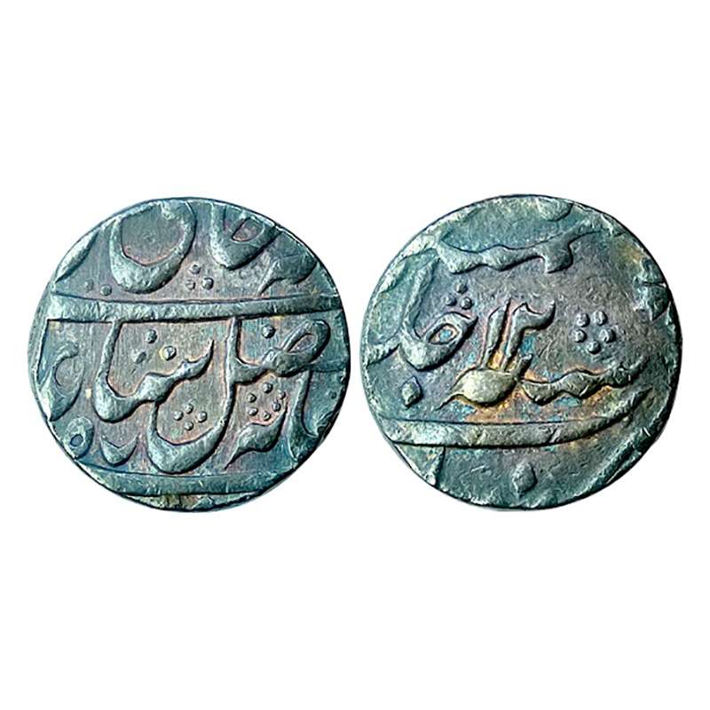 Murshidabad mint, Rupee, Silver, in the name of Shah Alam II, RY 12, mint name at bottom o