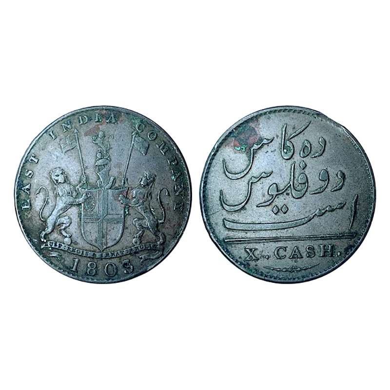 10 Cash, Copper, 6.3 g. 1803, heavy weight issue. Extremely Fine. Rare....