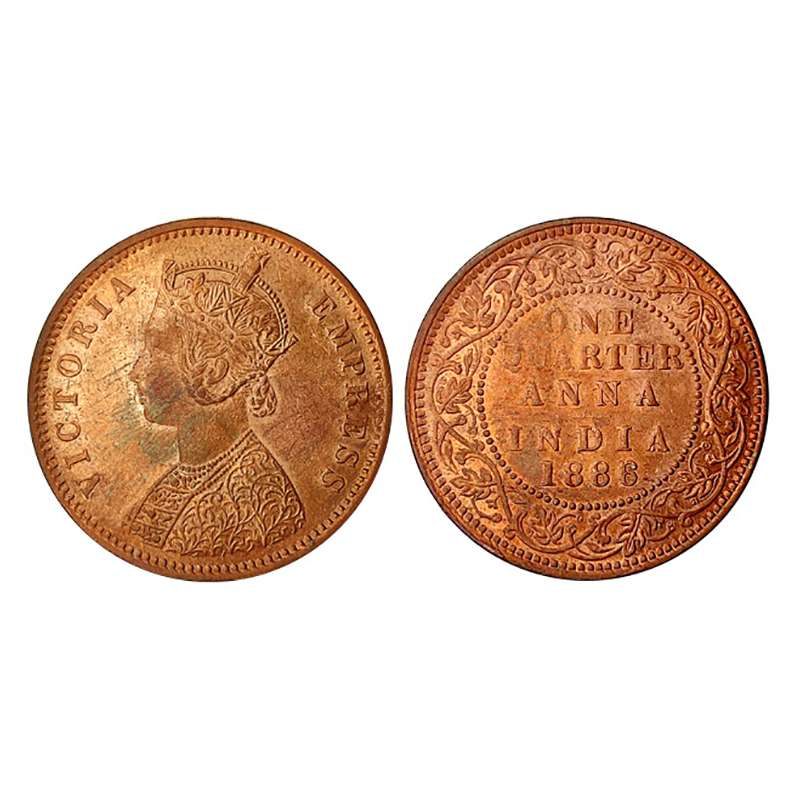 Victoria Empress, Copper ¼ Anna, 1886, Bombay Mint (Prid 641). Uncirculated. Rare. ...