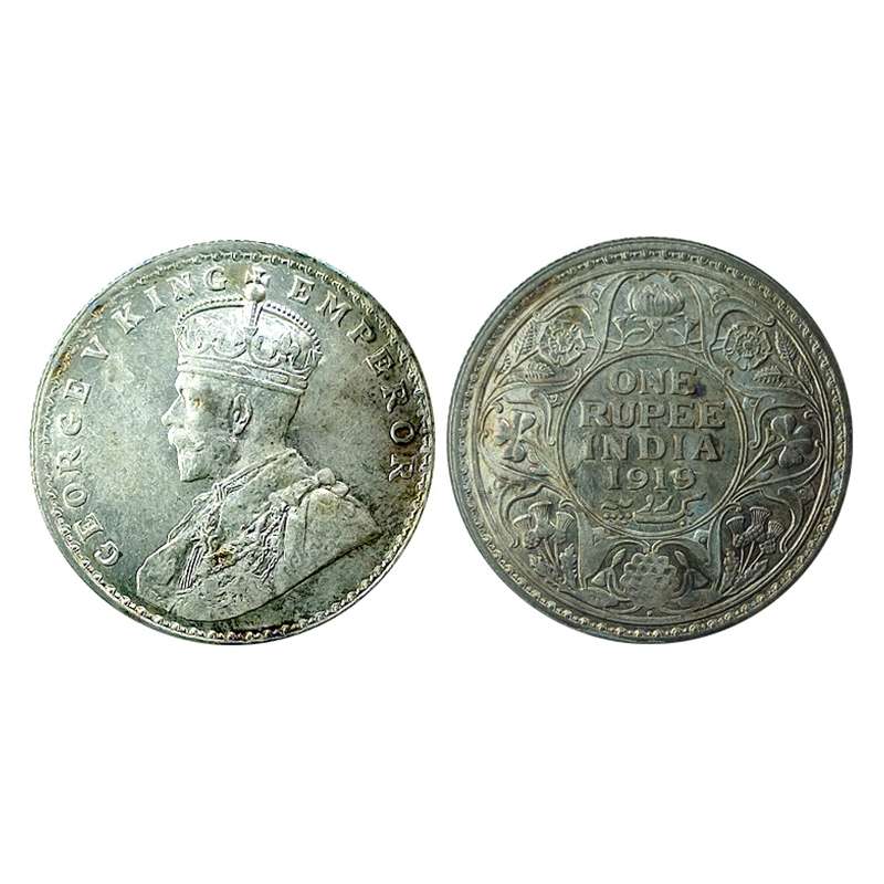 Silver, George V, error Rupee, Over date type, 1919/8. The last digit recut on an 1918 die
