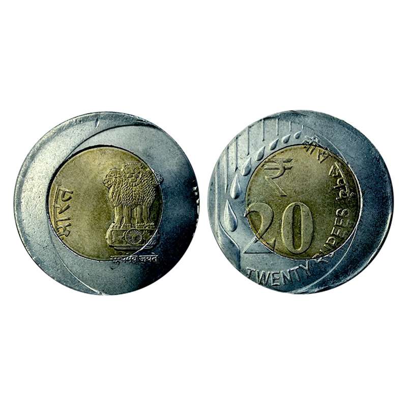 Bi-Metal, Error, 20 Rupees, Off-centre strike on a round planchet, instead of the regular 