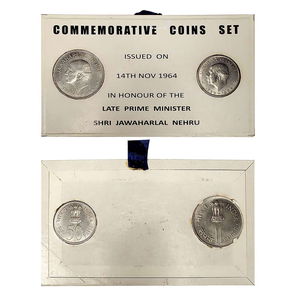 Cupro - Nickel, 1964 Proof set of Jawaharlal Nehru (1889-1964), Set of 1 Rupee and 50 Pais