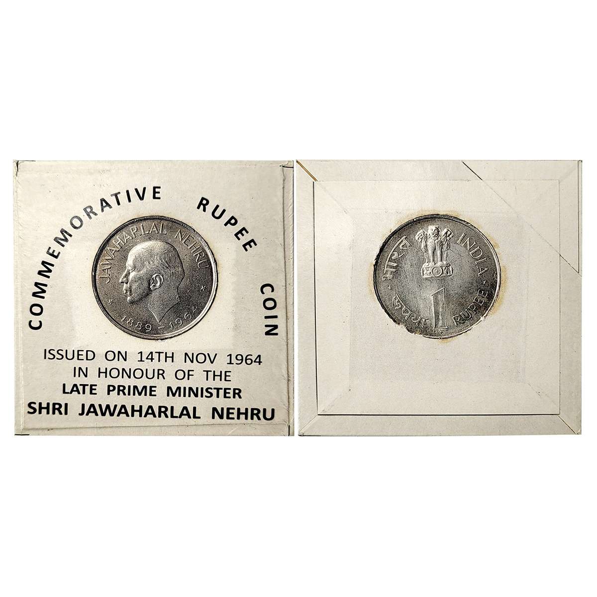 Cupro - Nickel, 1964 Proof set of Jawaharlal Nehru (1889-1964), 1 Rupee, Copper-Nickel, Bo