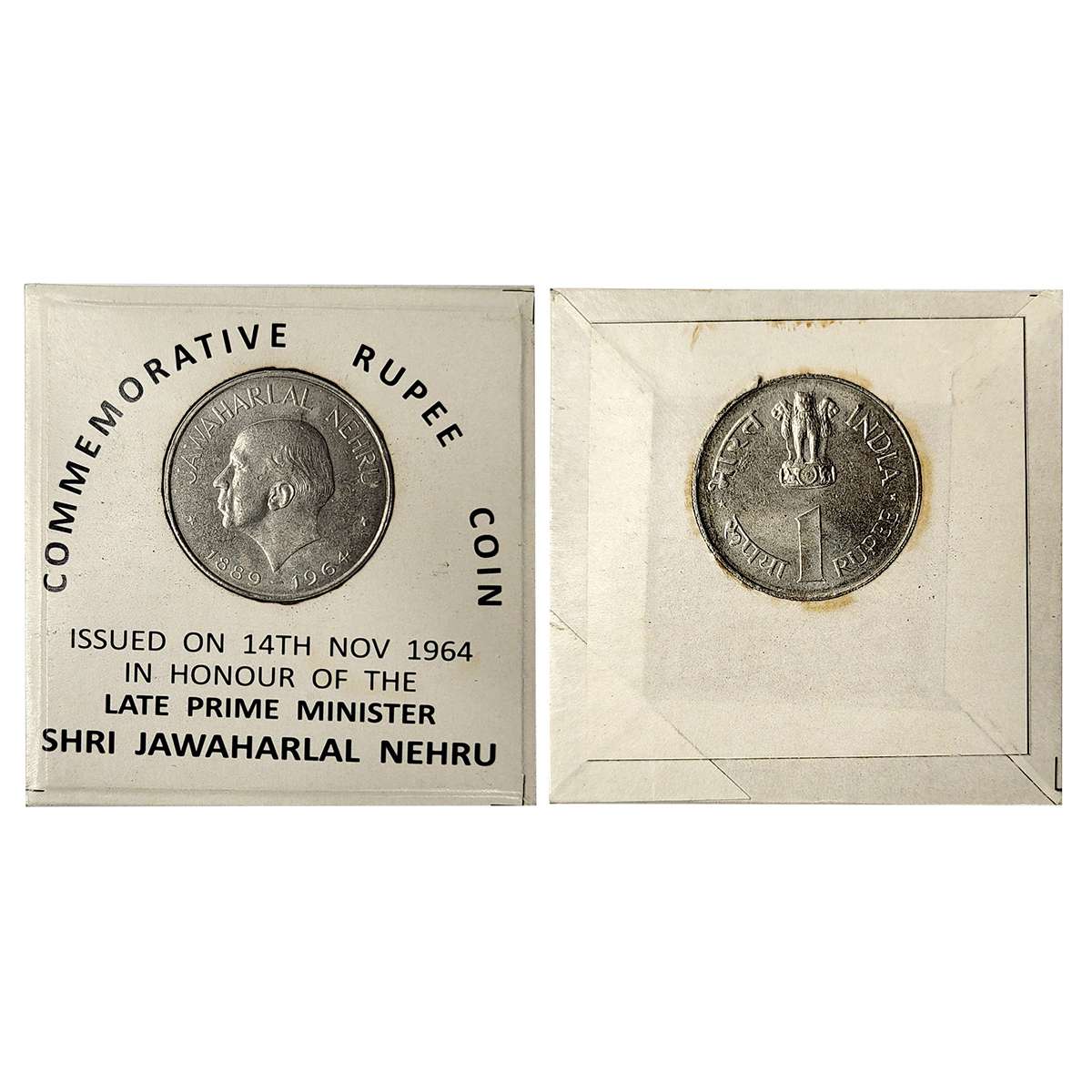 Cupro - Nickel, 1964 Proof set of Jawaharlal Nehru (1889-1964), 1 Rupee, Copper-Nickel, Ca