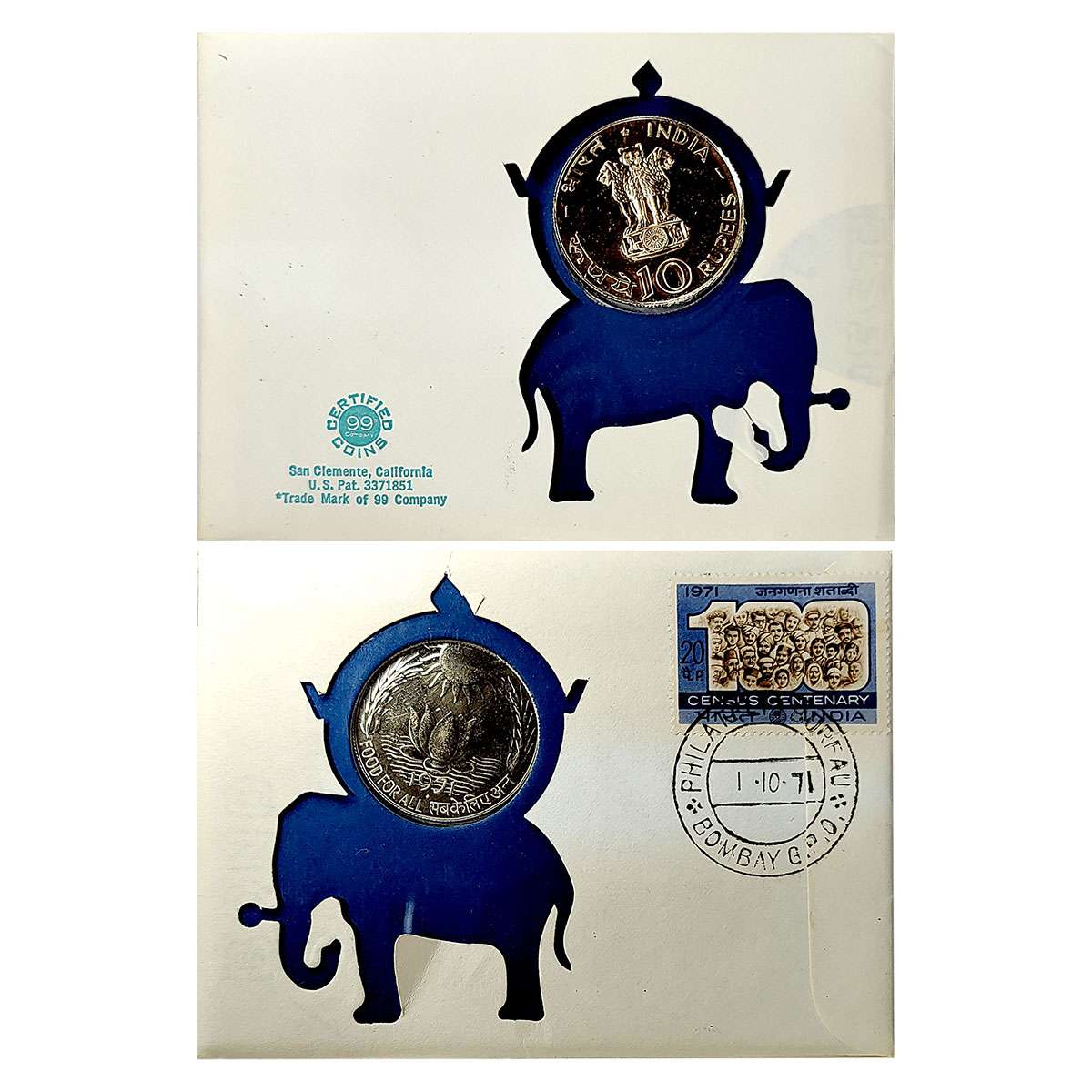 1971 Phila-Numismatic First Day Cover of issue of 10 Rupees, Silver, 1971, FAO issue of Fo
