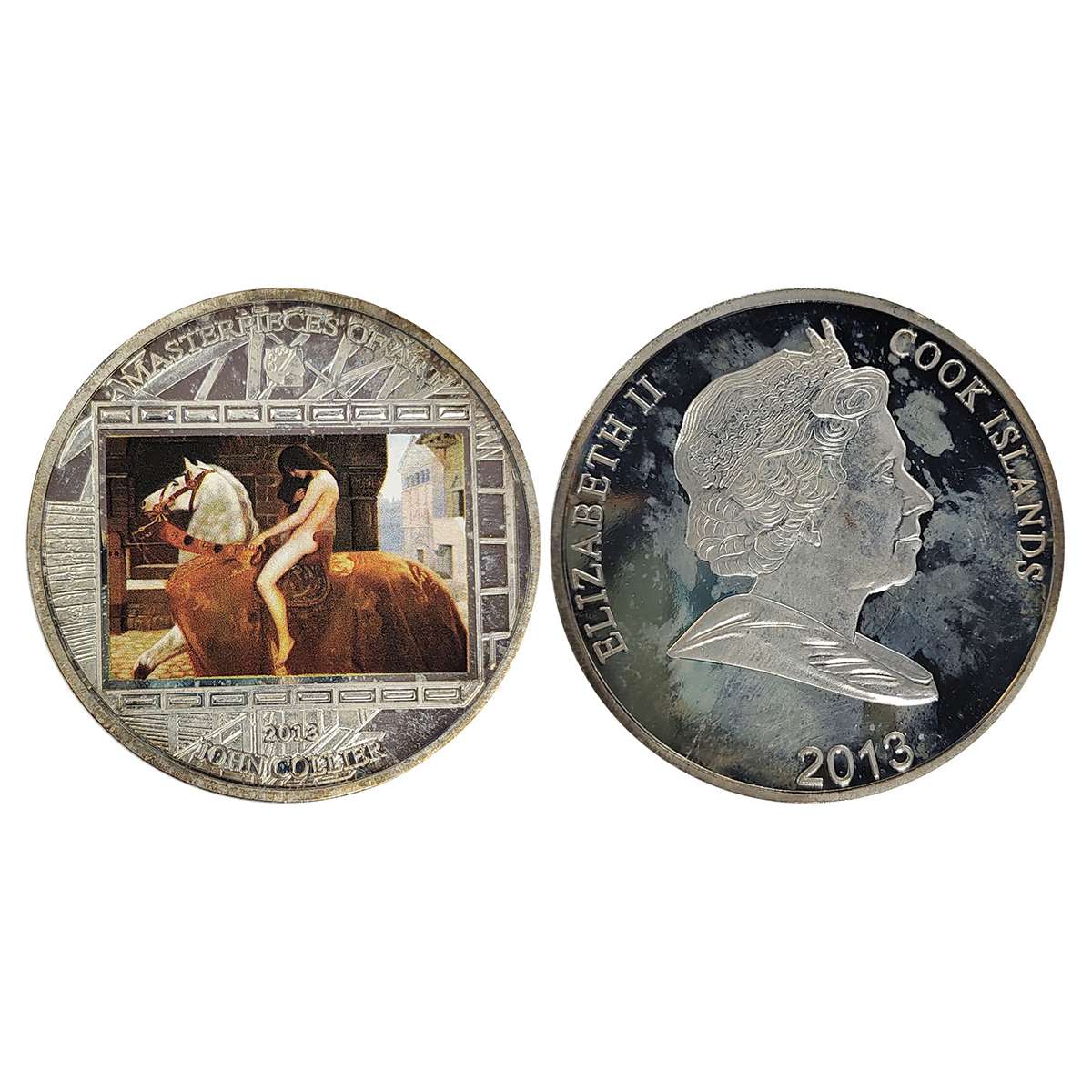 Cook Islands, Silver, 2013, depicting the famous oil painting of John Collier of the naked