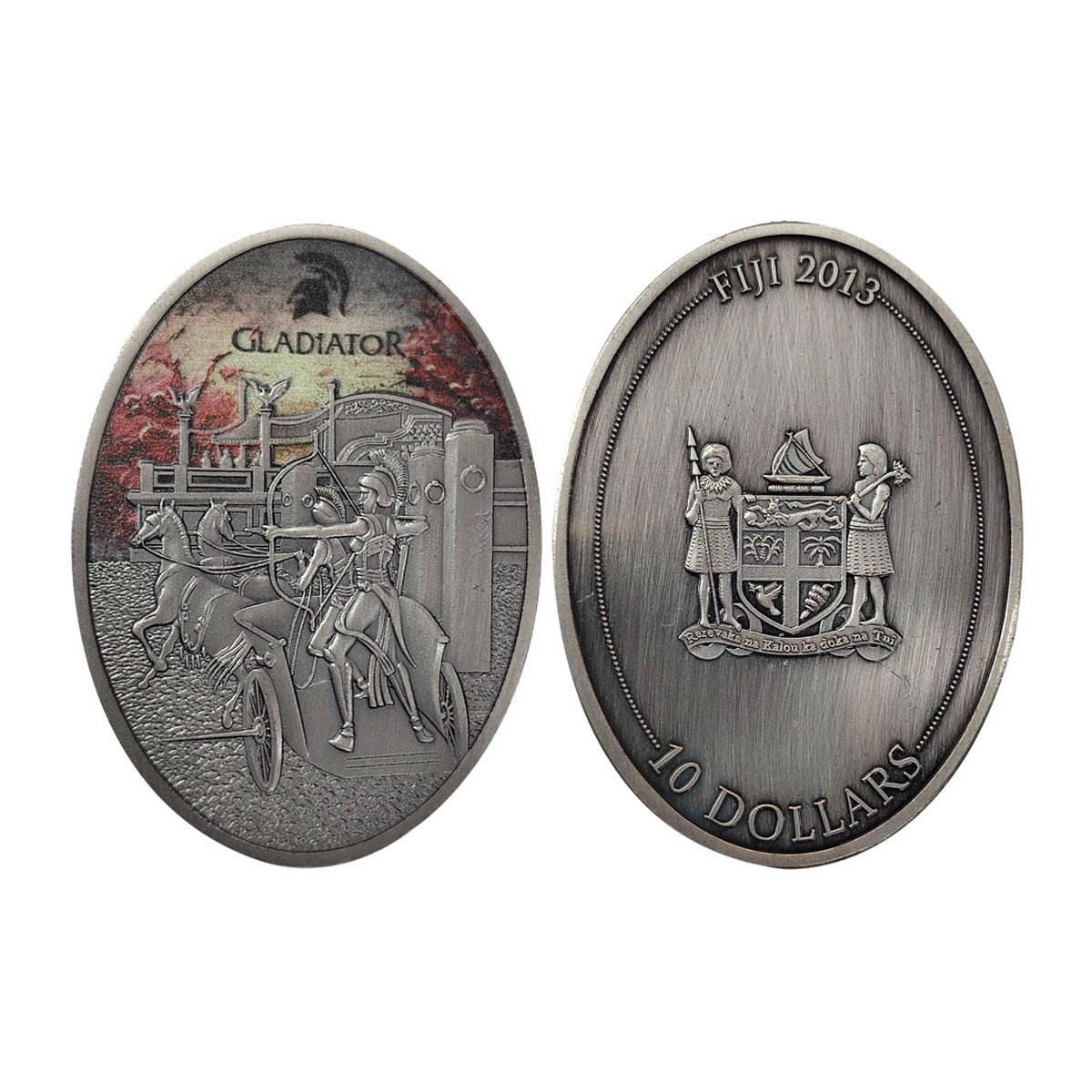 Cupro - Nickel, Fiji, 10 Dollars, 2013, coloured coin to commemorate Gladiator. Proof. ...