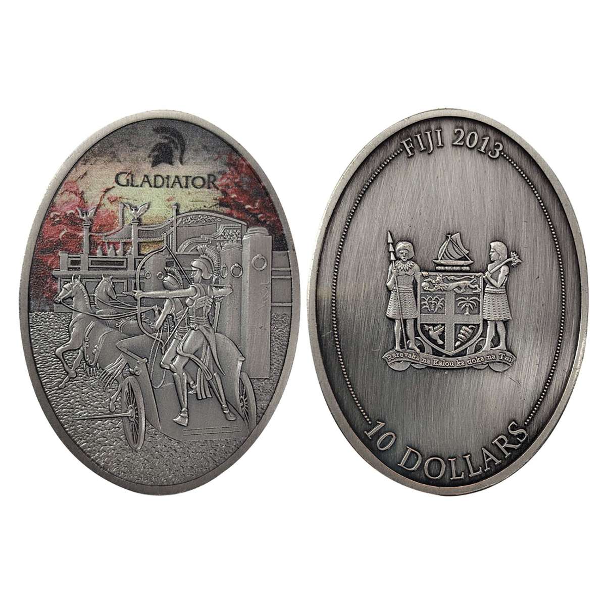 Cupro - Nickel, Fiji, 10 Dollars, 2013, coloured coin to commemorate Gladiator. Proof. ...