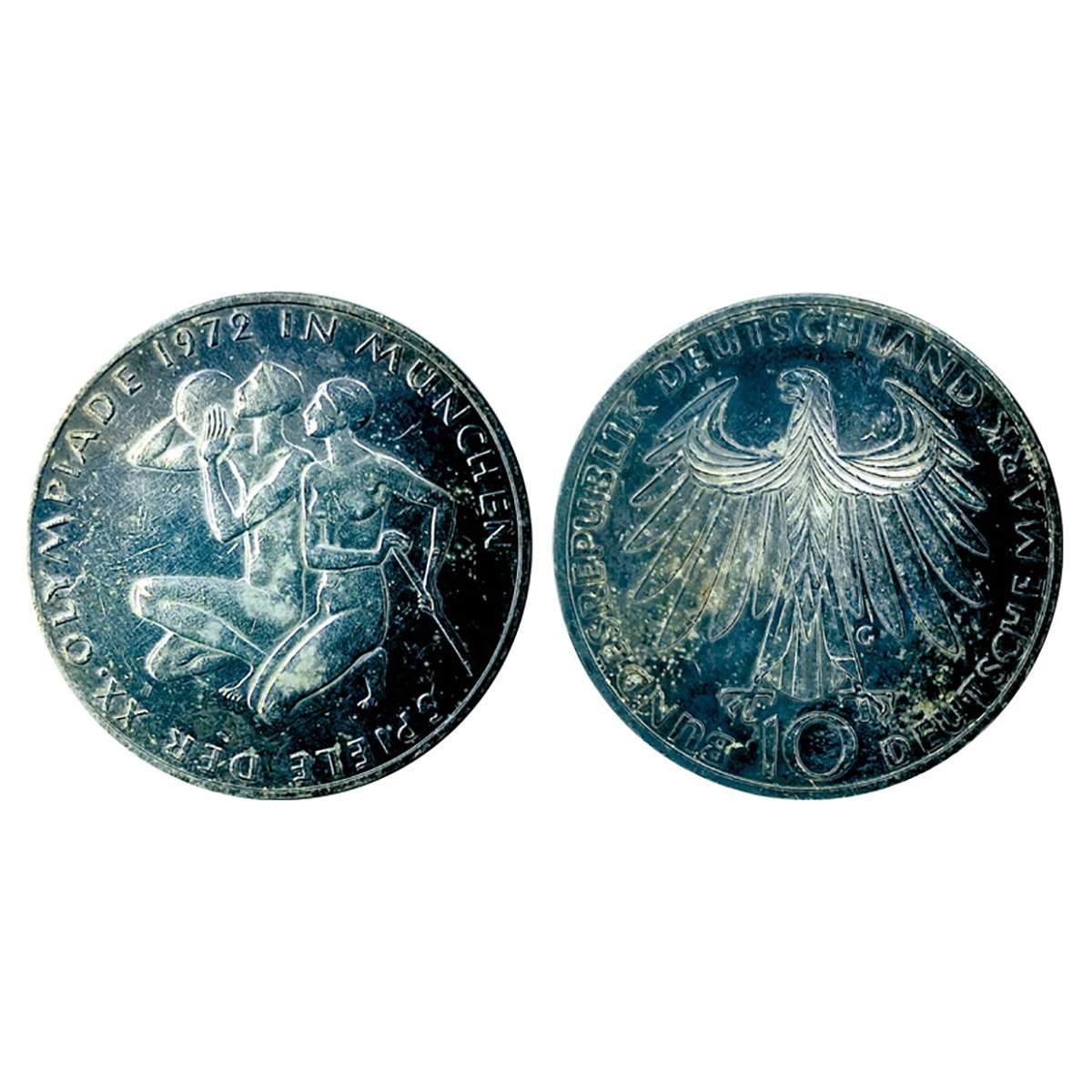Germany, Olympic Commemorative- 10 Mark- 1972 G, Silver 17 gms. G mint mark. UNC....