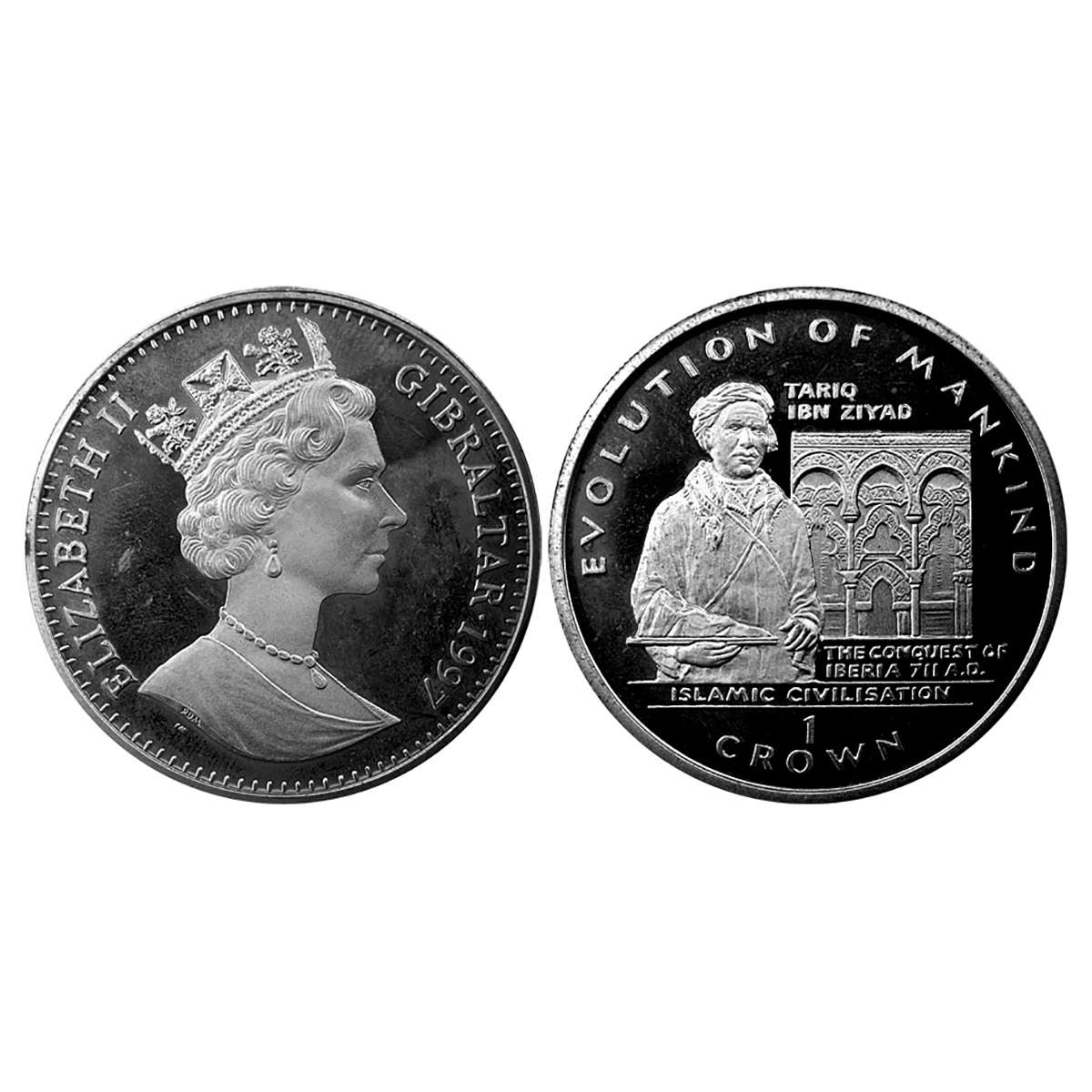 Gibraltar, 1 Crown-silver-1997-31.7 gm. Evolution of mankind commemorative. Proof. Rare...