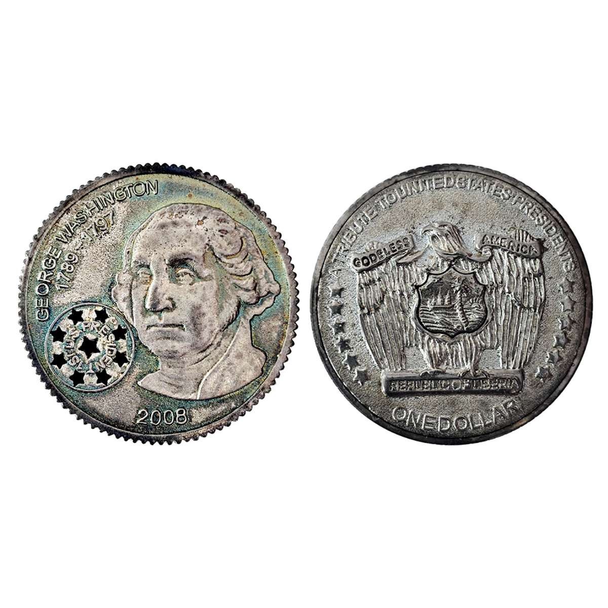 Silver, 1 Dollar, Talking Coin in the voice of George Washington, 2008. About Extremely Fi