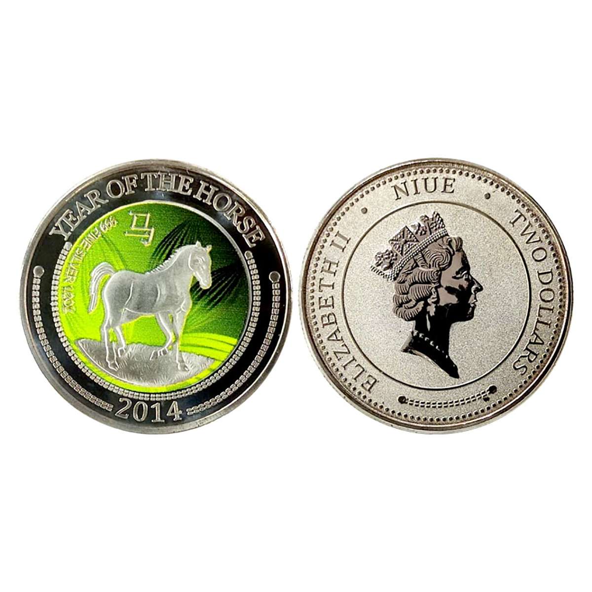 Silver, Niue, 2 Dollars, 2014, Year of the Horse. Proof in original capsule....