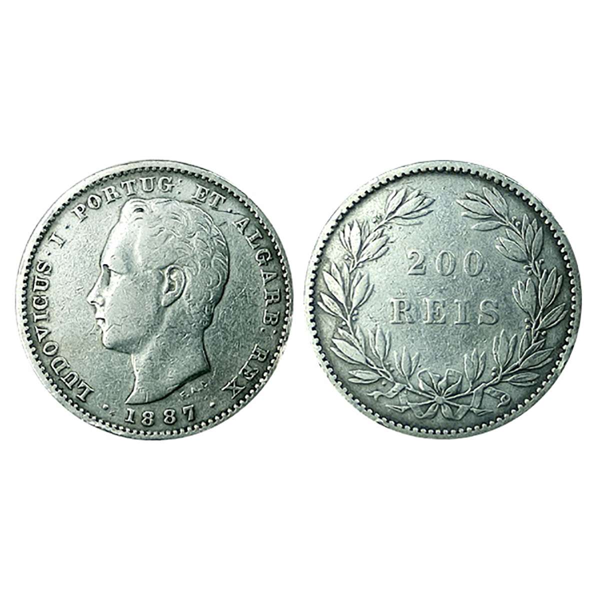 Portugal, 200 reis, 1887, silver. Very Fine. ...