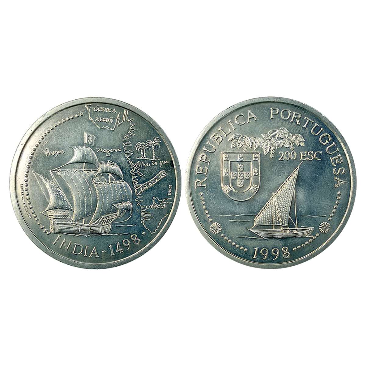 Cupro - Nickel, Portugal, 200 escudos, 1998, CuNi. Commemorating 500 years of discovery of