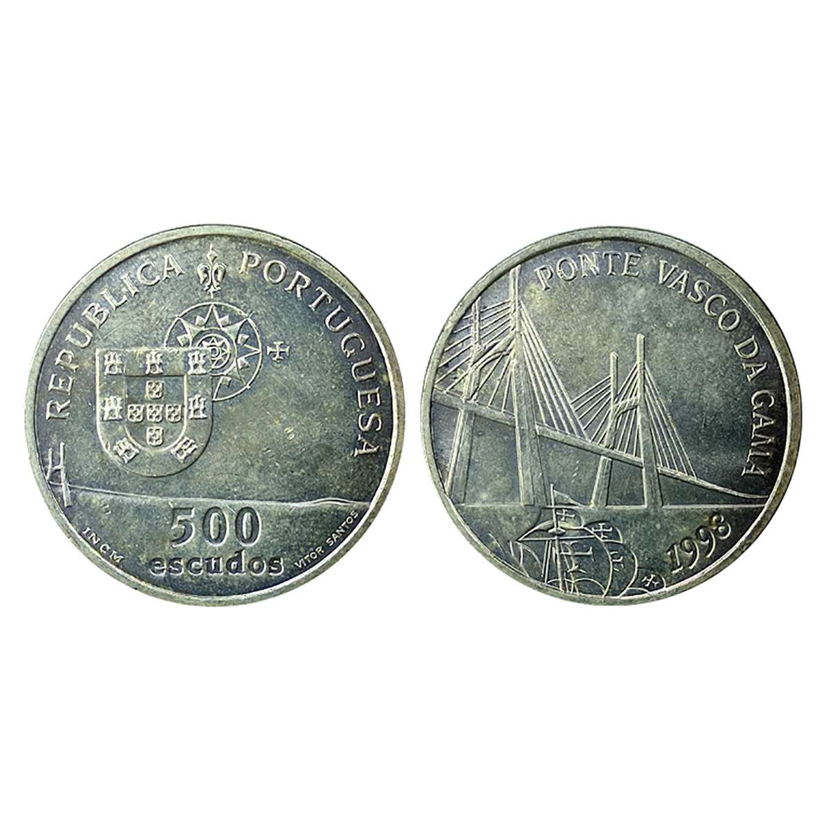 Portugal, Silver 500 Escudos, 14 g, 1998.Opening of the Vasco da Gama Bridge UNC. Rare,...