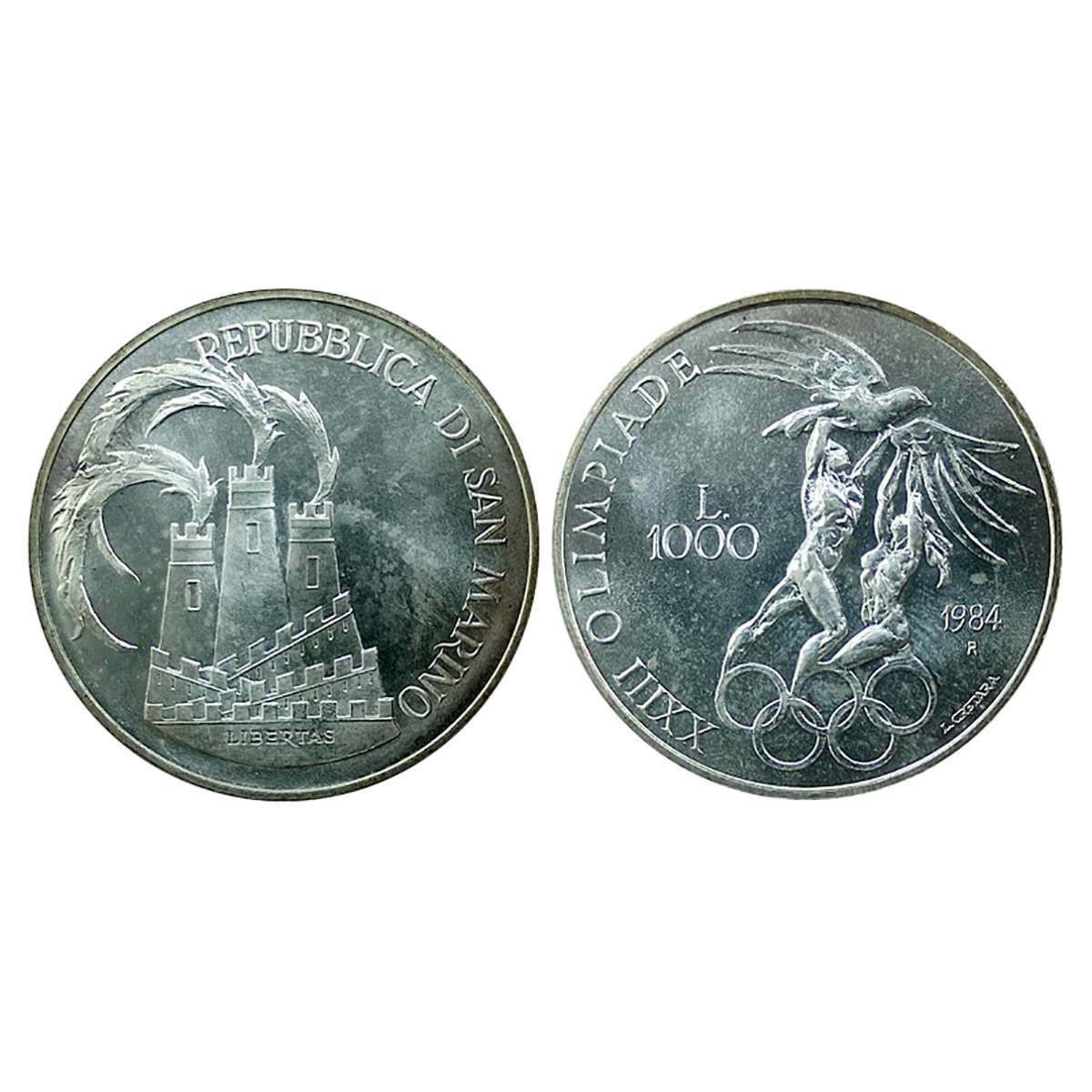 San Marino, 1000 Lira, Silver, 14.6g. 1984 Summer Olympics, Los Angeles. Brilliant UNC....