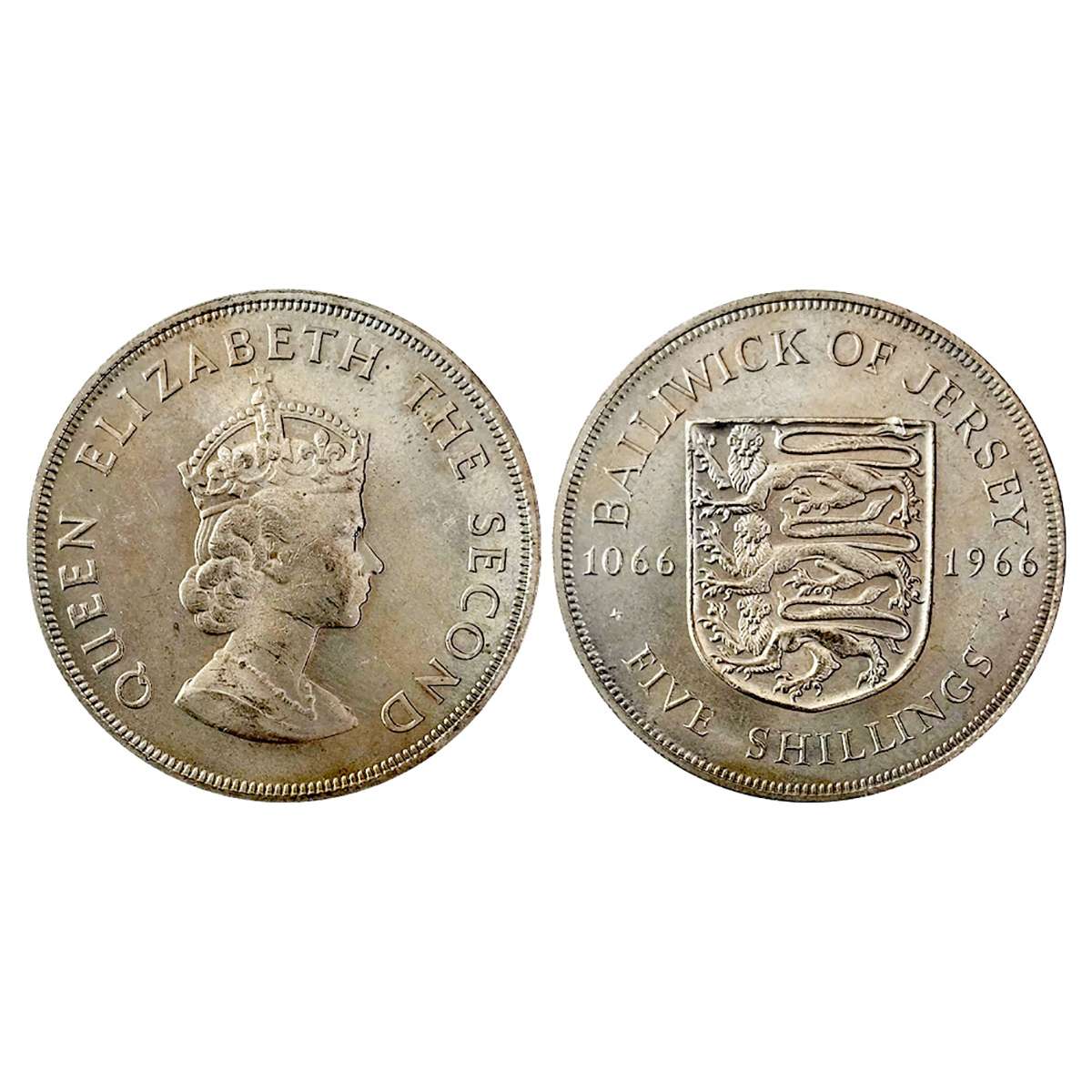 Cupro - Nickel, United Kingdom, Elizabeth II, 5 Shillings, Copper-Nickel, 1966, Bailwick o