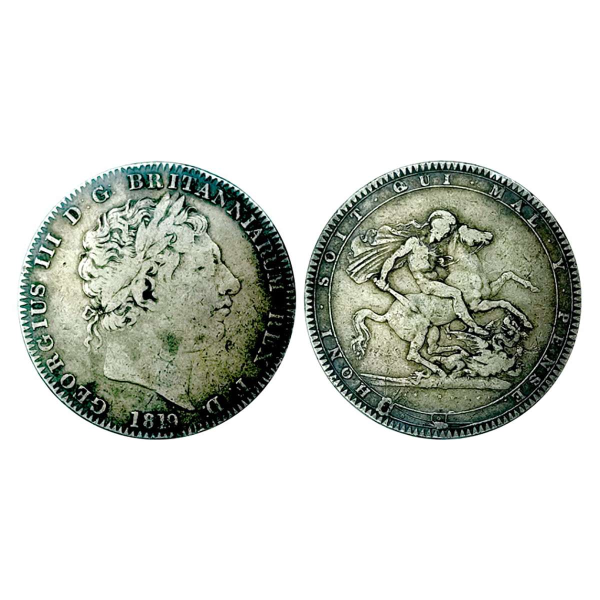United Kingdom, 1 Crown, George III, 1819, Silver 28.3 gms. Obv: Bust of George III and le