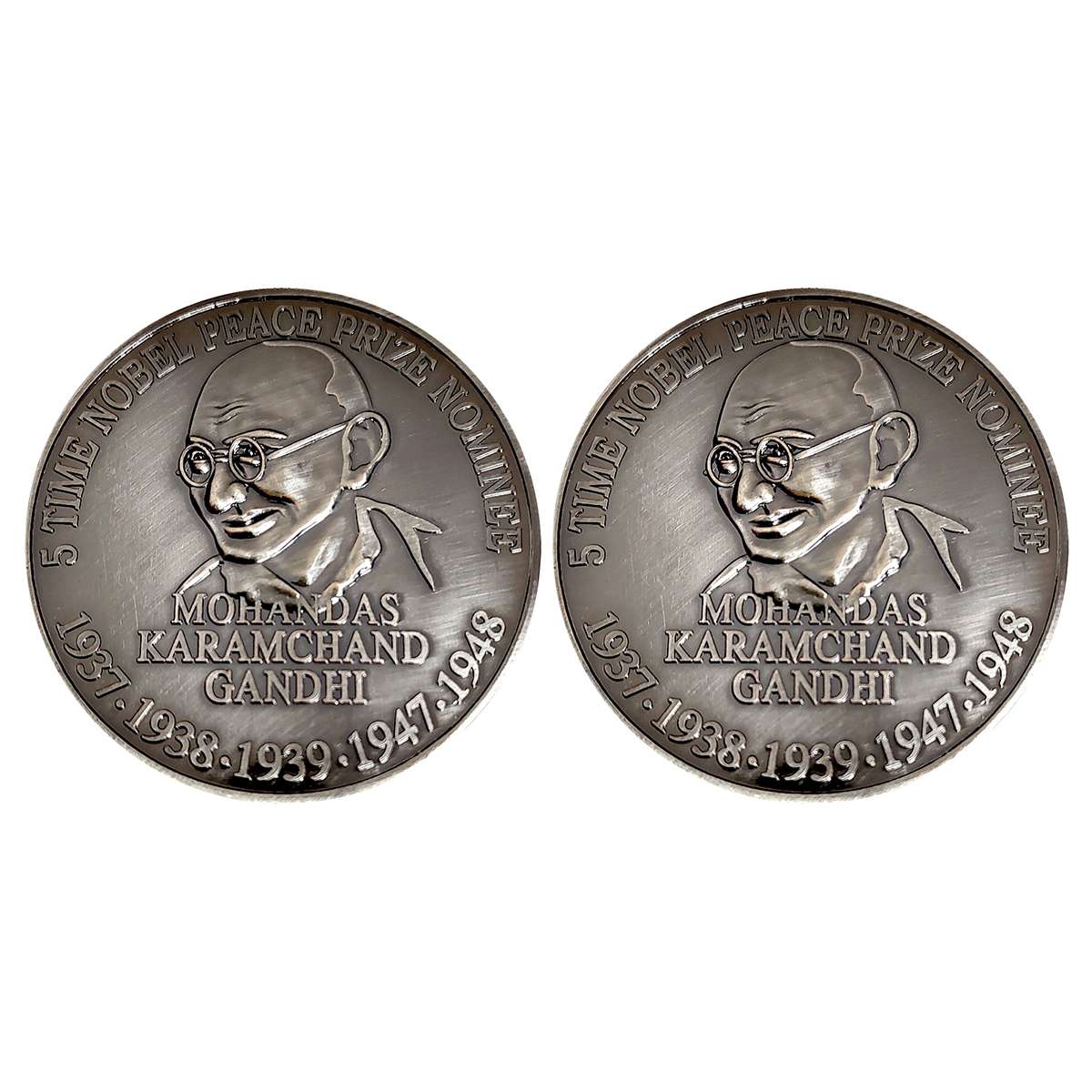 Mahatma Gandhi Nobel Peace Prize Nominee Token, Silver, portrait of the Mahatna in the cen