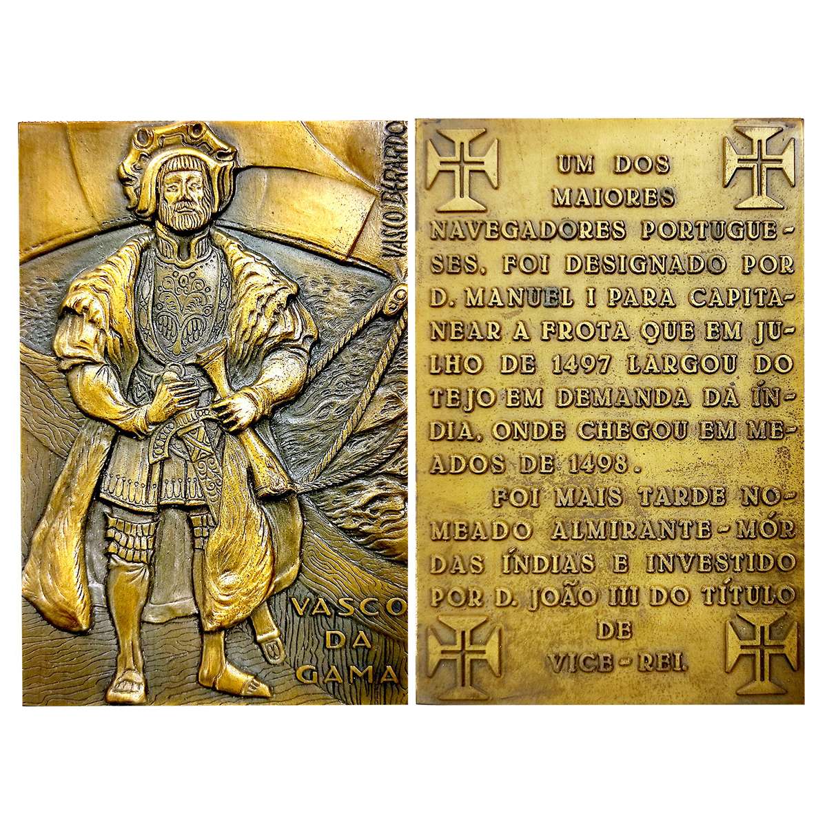 Indo Portugese, Vasco Da Gama, Rectangle Heavy Bronze Medal, 250 g, obv. full length Vasco