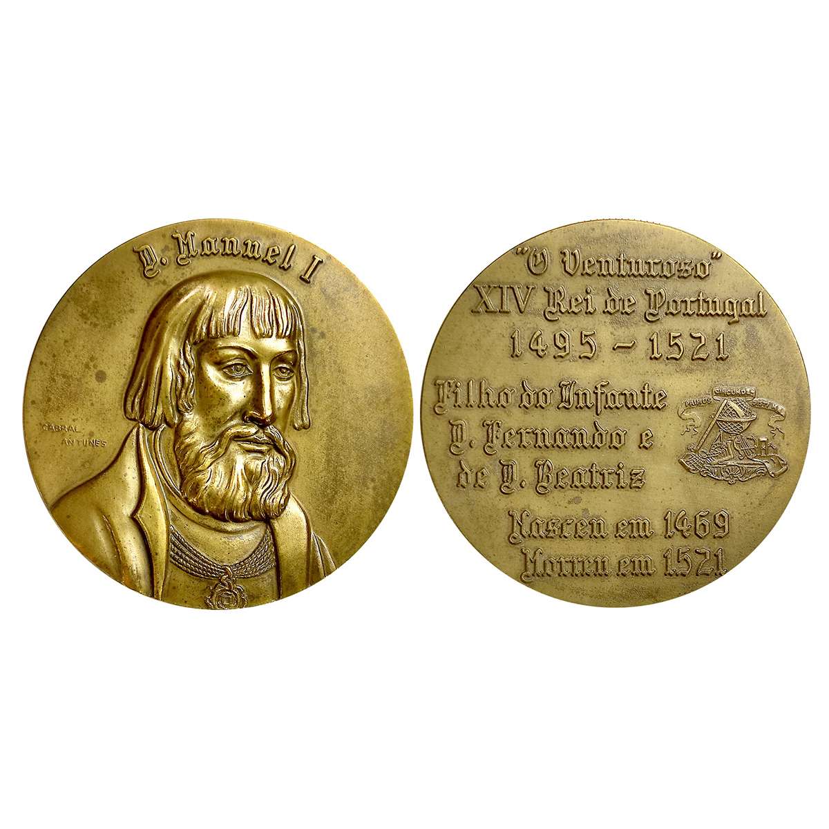 Indo Portuguese Monarchs, Bronze Medal, D. MANUEL I( 1469-1521), 85 g. Obv: Portrait rev. 