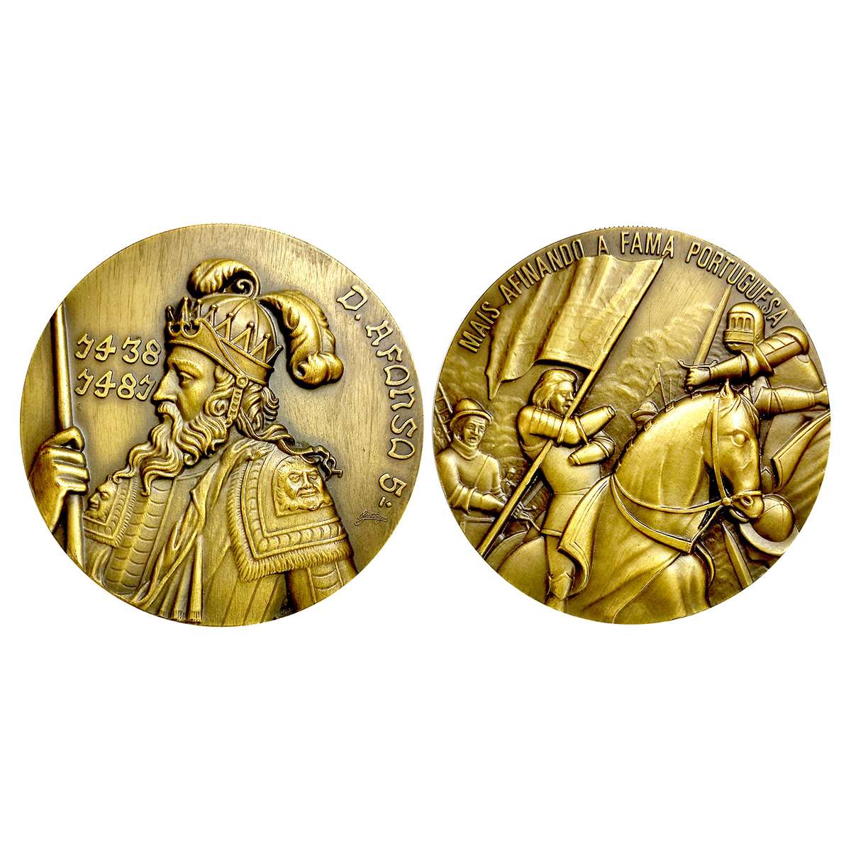 Indo Portuguese Monarchs, Bronze Medal, 200 g. D. AFONSO V I (1438-1487 ), Obv: Portrait a