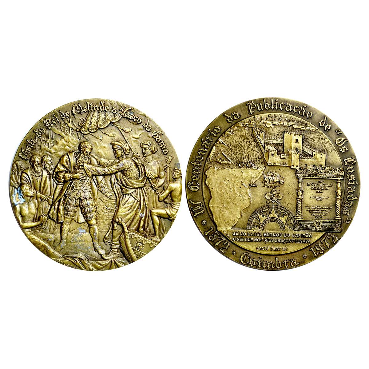 Indo Portugese, Vasco da Gama, Bronze Medallion, 1972, 50 g. obv. scene of Vasco Da Gama m