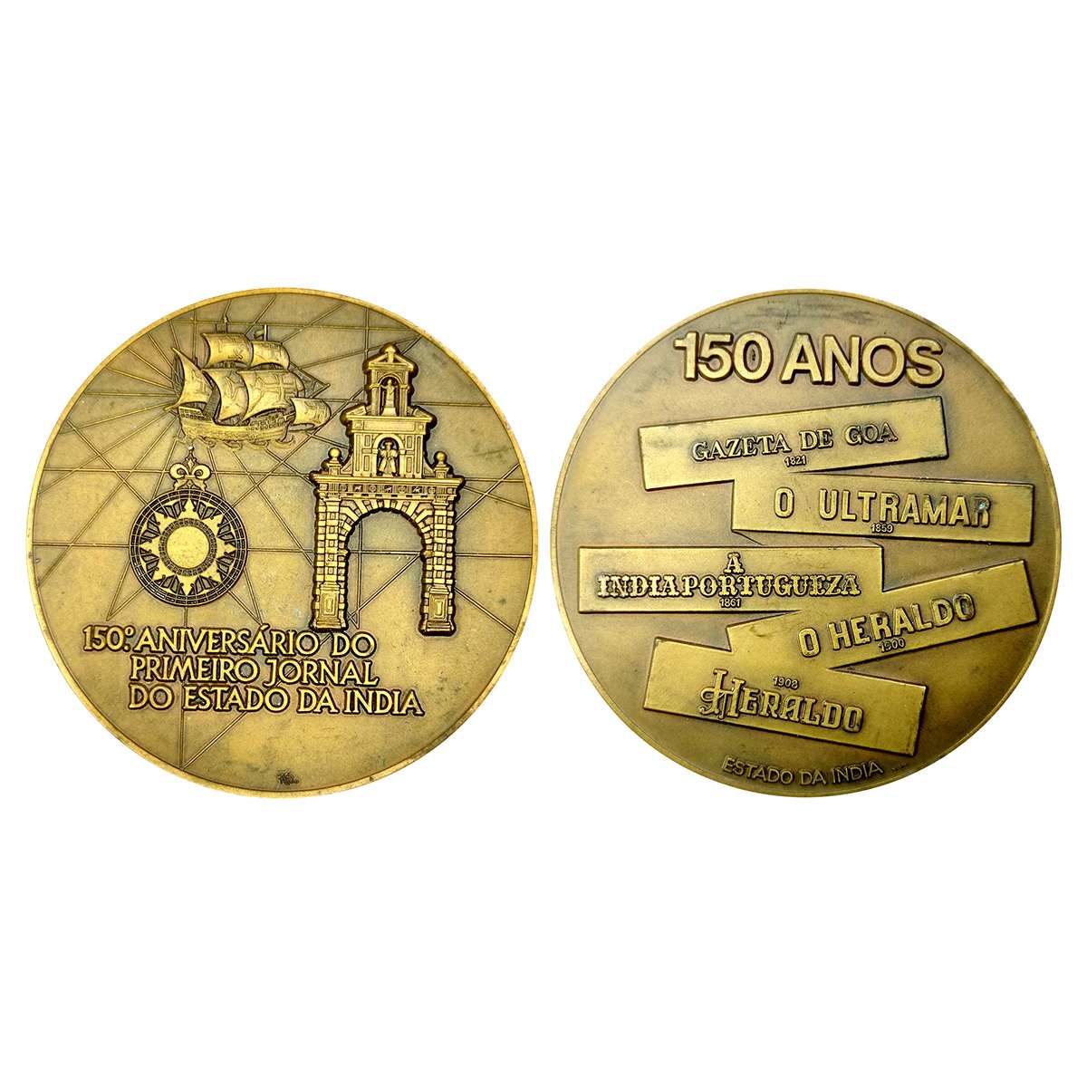 Indo Portugese, 150th Anniversary of Newspapers in Goa, Bronze Heavy Medallion, 200 g. obv